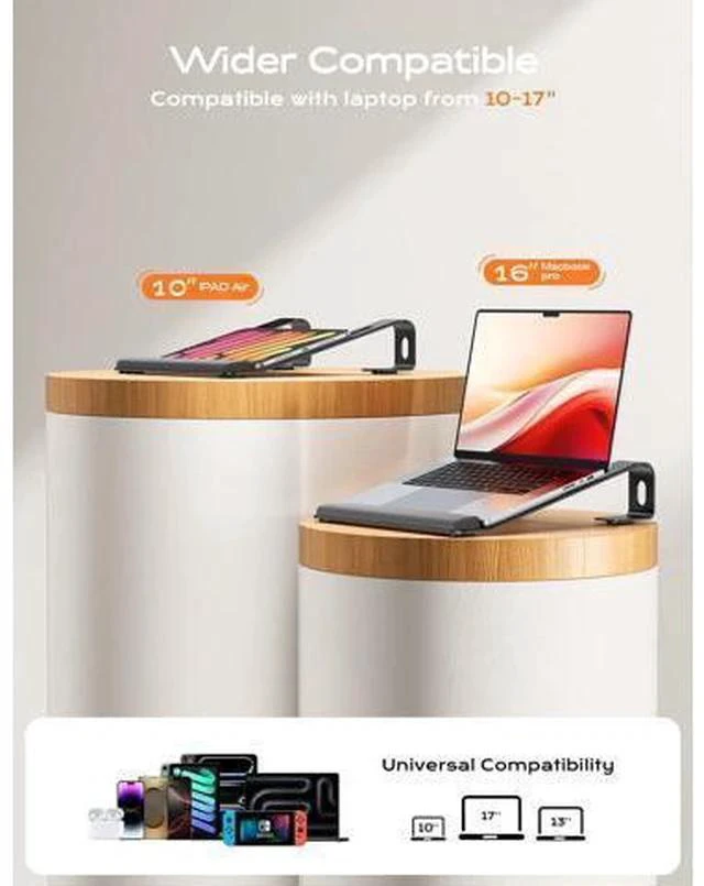 Alt view image 5 of 7 - Laptop Stand for Desk Metal Laptop Stand with Wrist Support Ergonomic Detachable Laptop Riser Aluminum Protable Computer Stand for MacBook Air Pro HP XPS HP (10-17) Laptops - Black