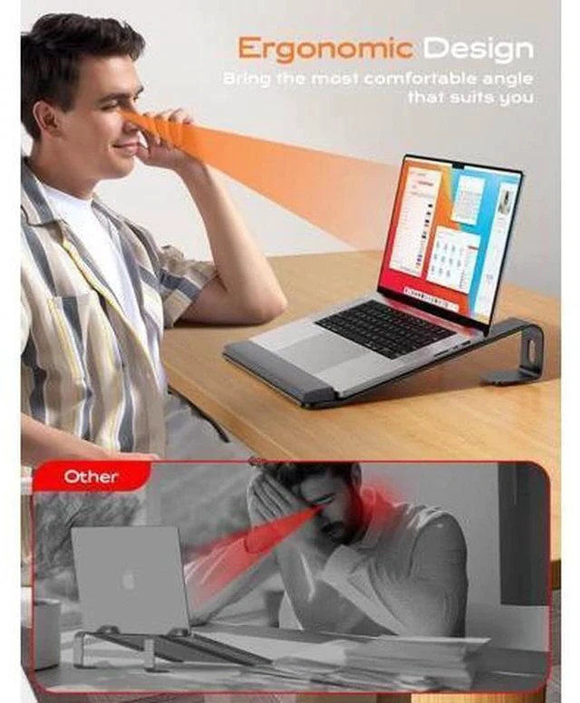 Alt view image 4 of 7 - Laptop Stand for Desk Metal Laptop Stand with Wrist Support Ergonomic Detachable Laptop Riser Aluminum Protable Computer Stand for MacBook Air Pro HP XPS HP (10-17) Laptops - Black