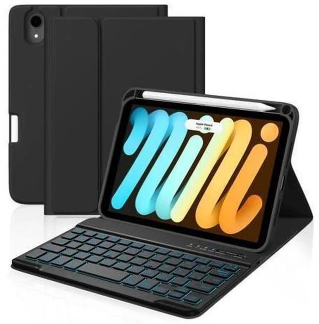 Main image of Cousper for iPad Mini 7 Keyboard Case A17 Pro 2024/iPad Mini 6 Generation Case with Keyboard 2021 8.3 Inch, Pencil Holder, 7 Color Backlit Detachable Keyboard Cover for iPad Mini 7th/6th Gen,Black