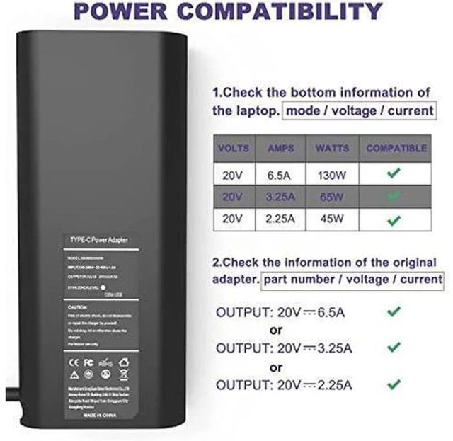 Alt view image 3 of 7 - 130W USB C Charger Compatible with Dell XPS 15 2in1 9575 9500 17 9700 Precision 5530 2in1 5550 5750 3560 Precision M3800 M2800 Inspiron 7347 7348 7459 DA130PM170 HA130PM170 0K00F5