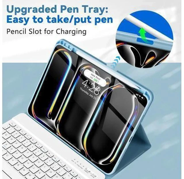 Alt view image 3 of 5 - TQQ for iPad Pro 11-inch (M4) 2024 Case with Keyboard, Keyboard Case for iPad Pro 11-inch (M4), Detachable - Pencil Holder - Flip Stand Cover - Case for iPad Pro 11-inch (M4) (Blue)