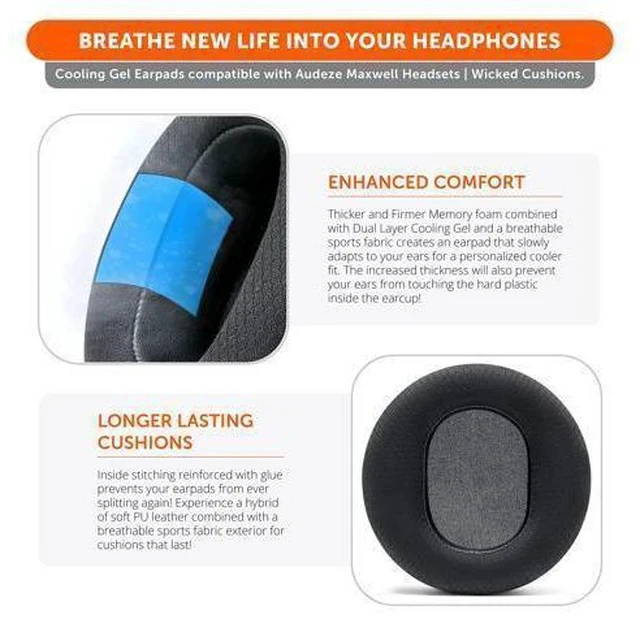 Alt view image 4 of 5 - WC Freeze Maxwell - Cooling Gel Replacement Earpads for Audeze Maxwell Headphones by Wicked Cushions - Elevate Comfort, Durability, Thickness & Sound Isolation for Epic Gaming Sessions | Black