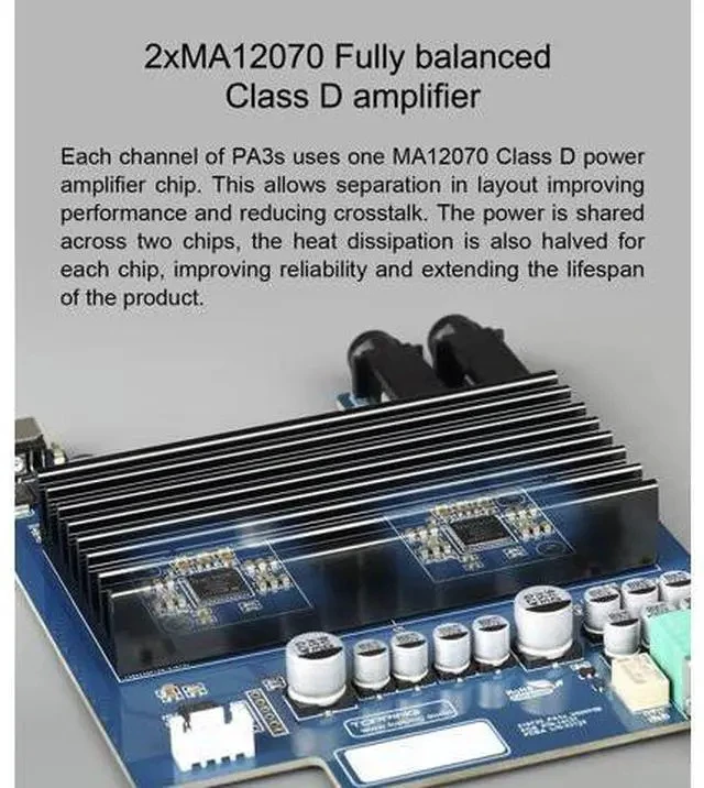 Alt view image 3 of 4 - PA3S Power Amplifier MA12070*2 Class D Fully Balanced Single Ended AMP 80W*2 RCA TRS Power Amplifier (Silver)