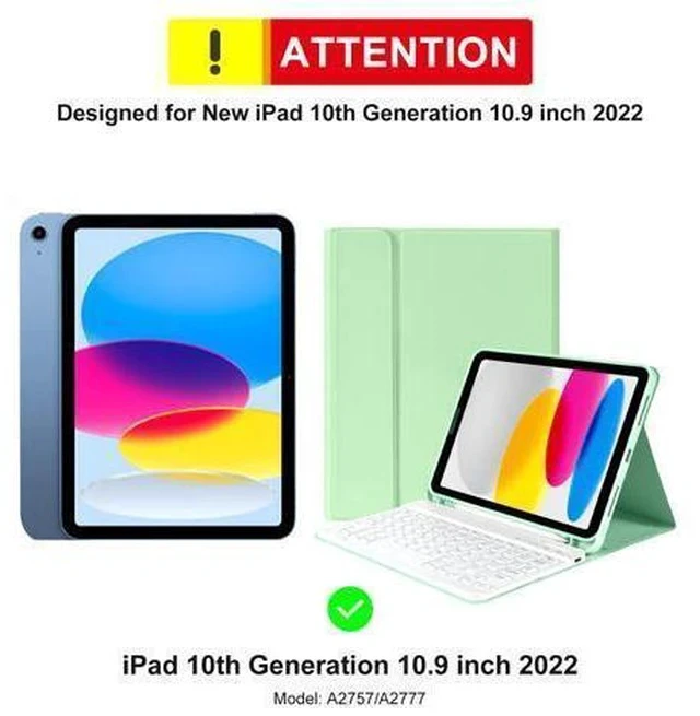Alt view image 2 of 5 - TQQ iPad 10th Generation Case with Keyboard (10.9", 2022),iPad Keyboard Case for 10.9" 10th Gen, Detachable - Pencil Holder - Flip Stand Cover - Keyboard Case for iPad 10th Gen 10.9 inch 2022 Green