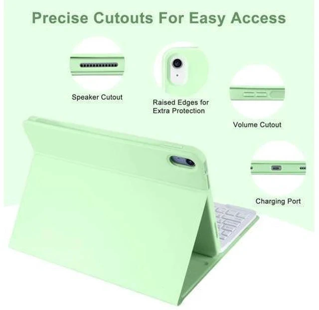 Alt view image 3 of 5 - TQQ iPad 10th Generation Case with Keyboard (10.9", 2022),iPad Keyboard Case for 10.9" 10th Gen, Detachable - Pencil Holder - Flip Stand Cover - Keyboard Case for iPad 10th Gen 10.9 inch 2022 Green