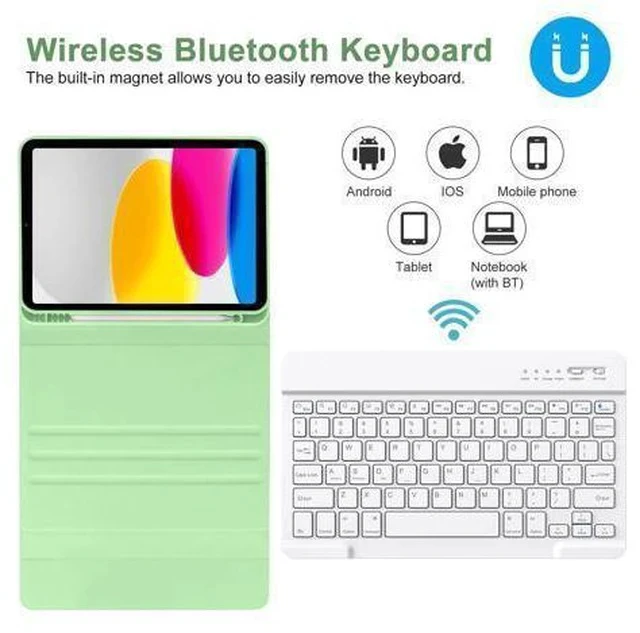 Alt view image 5 of 5 - TQQ iPad 10th Generation Case with Keyboard (10.9", 2022),iPad Keyboard Case for 10.9" 10th Gen, Detachable - Pencil Holder - Flip Stand Cover - Keyboard Case for iPad 10th Gen 10.9 inch 2022 Green