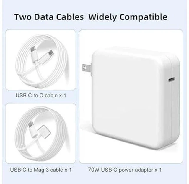 Alt view image 3 of 7 - Charger for MacBook Air 15 13 Inch Mac Book Pro14 Inch M4 M3 M2 M1 from 2025 2024 2023 2022 2021 70W USB-C to Mag 3 Power Adapter Include 6.6FT 5A USB-C to Mag 3 Cable (Original Quality)