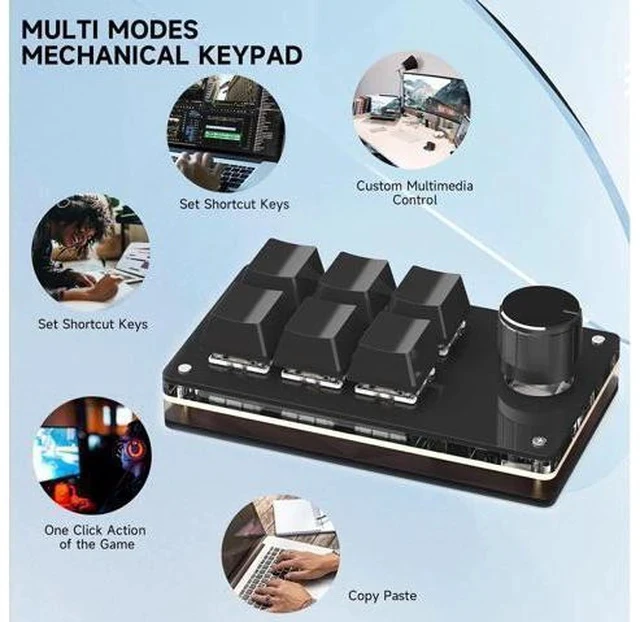 Alt view image 3 of 7 - Programmable Macro Keyboard,6 Key Macro Mechanical Gaming Macro Keypad,Custom Knob KeyPad, Hot swappable Switch Gaming Keyboard,Wired programmable keypad with Drawing Programming Video