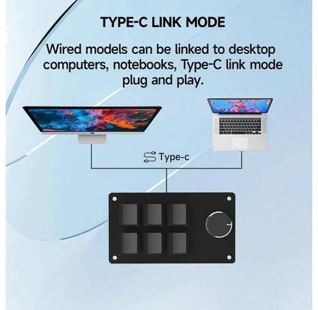 Alt view image 4 of 7 - Programmable Macro Keyboard,6 Key Macro Mechanical Gaming Macro Keypad,Custom Knob KeyPad, Hot swappable Switch Gaming Keyboard,Wired programmable keypad with Drawing Programming Video