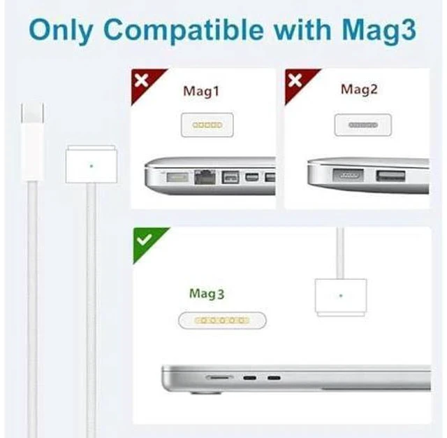 Alt view image 4 of 7 - Charger for MacBook Air 15 13 Inch Mac Book Pro14 Inch M4 M3 M2 M1 from 2025 2024 2023 2022 2021 70W USB-C to Mag 3 Power Adapter Include 6.6FT 5A USB-C to Mag 3 Cable (Original Quality)
