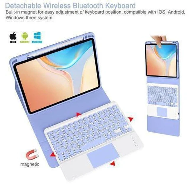 Alt view image 2 of 5 - Eisuiyi Keyboard Case for iPad Pro 11" M4 2024, Detachable Touchpad BT Keyboard, Magentic Protective Cover with Pencil Holder, Full Protection, Purple