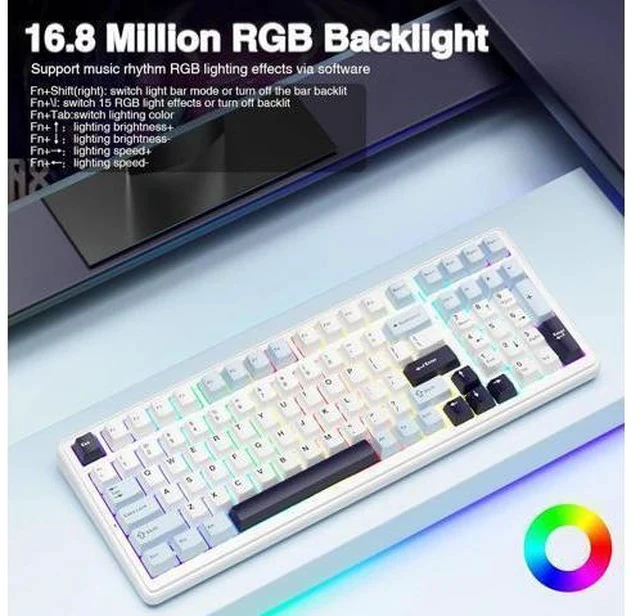 Alt view image 6 of 7 - AULA F99 Wireless Mechanical Keyboard, Hot Swappable Custom Keyboard,Pre-lubed Linear Switches,Gasket Structure,RGB Backlit Gaming Keyboard (Blue&White)