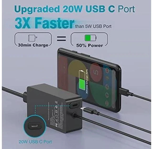 Alt view image 4 of 7 - 65W Laptop Charger Compatible with Microsoft Surface Pro 11, 10, 9, 8, 7+, 7, 6, 5, X, Laptop 7/6/5/4/3/2/1/Studio, Book 3/2/1, Go 4/3/2/1, 10FT
