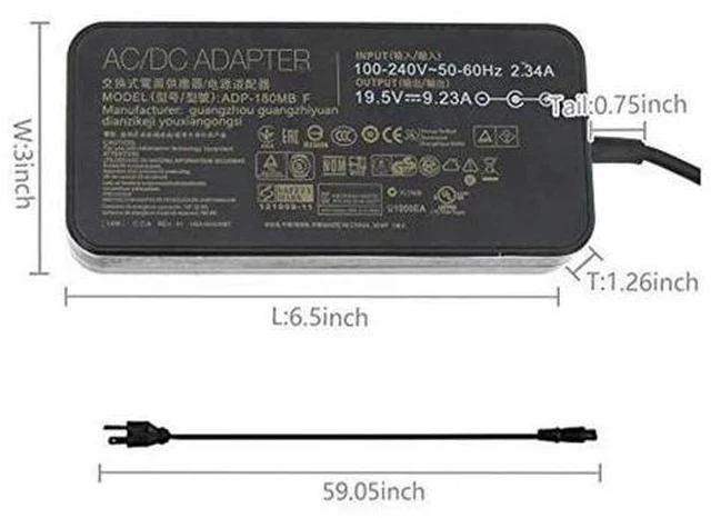 Alt view image 3 of 7 - 19.5V 9.23A 180W Laptop Charger ADP-180MB F Fit for Asus ROG G750JM G751JM G750JS G75VW G75VX GL502VT G750JW G750JM G750JX G751JL G751JM G752VL G-Series Gaming Laptop AC Adapter