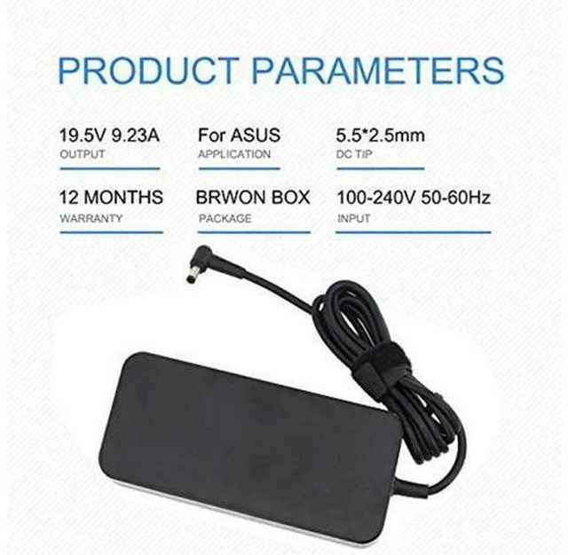 Alt view image 2 of 7 - 19.5V 9.23A 180W Laptop Charger ADP-180MB F Fit for Asus ROG G750JM G751JM G750JS G75VW G75VX GL502VT G750JW G750JM G750JX G751JL G751JM G752VL G-Series Gaming Laptop AC Adapter