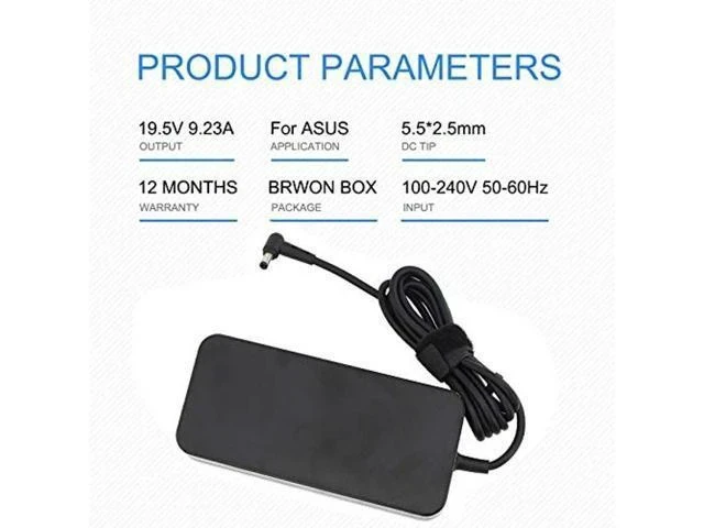 Alt view image 7 of 7 - 19.5V 9.23A 180W Laptop Charger ADP-180MB F Fit for Asus ROG G750JM G751JM G750JS G75VW G75VX GL502VT G750JW G750JM G750JX G751JL G751JM G752VL G-Series Gaming Laptop AC Adapter