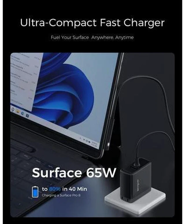Alt view image 2 of 7 - Surface Charger 65W Surface Pro Charger for Surface Pro 3/4/5/6/7/8/9/10/X Power Adapter Compatible for Both Surface Book/Laptop/Tablet Support 44W 36W (Foldable AC Plug)