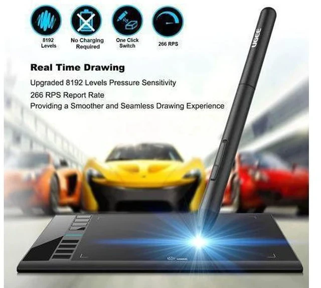 Alt view image 3 of 5 - Graphics Drawing Tablet, UGEE M708 10 x 6 inch Large Drawing Tablet with 8 Hot Keys, Passive Stylus of 8192 Levels Pressure, UGEE M708 Graphics Tablet for Paint, Design, Art Creation Sketch Black