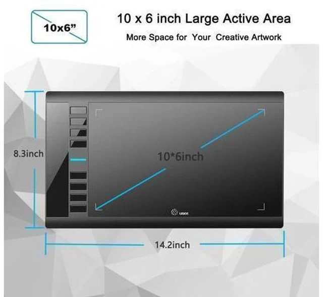 Alt view image 2 of 5 - Graphics Drawing Tablet, UGEE M708 10 x 6 inch Large Drawing Tablet with 8 Hot Keys, Passive Stylus of 8192 Levels Pressure, UGEE M708 Graphics Tablet for Paint, Design, Art Creation Sketch Black