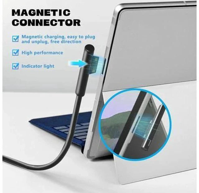 Alt view image 4 of 7 - 65W Surface Pro Laptop Charger for Surface Pro 10 9 8 7+ X 7 6 5 4 3 Windows Surface Laptop 7 6 5 Studio 4 Go 3 2 Surface Go Tablet Surface Book 2 1 Support 44W 36W 10.1FT Travel Case