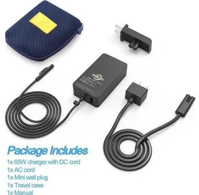 Alt view image 7 of 7 - 65W Surface Pro Laptop Charger for Surface Pro 10 9 8 7+ X 7 6 5 4 3 Windows Surface Laptop 7 6 5 Studio 4 Go 3 2 Surface Go Tablet Surface Book 2 1 Support 44W 36W 10.1FT Travel Case