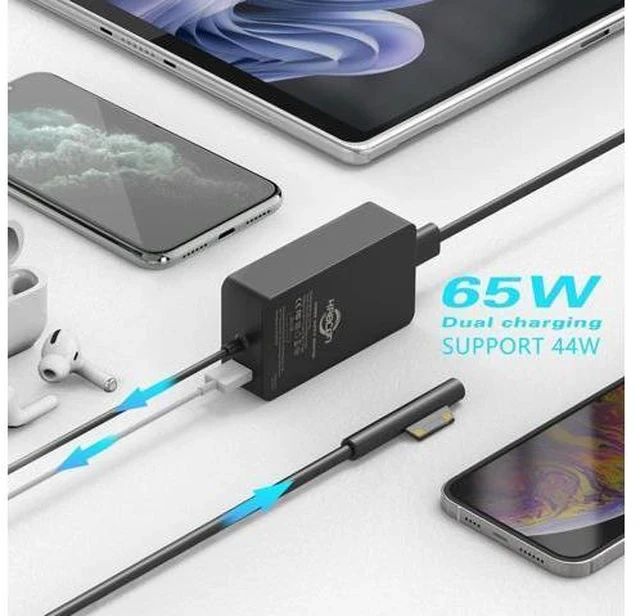 Alt view image 2 of 7 - 65W Surface Pro Laptop Charger for Surface Pro 10 9 8 7+ X 7 6 5 4 3 Windows Surface Laptop 7 6 5 Studio 4 Go 3 2 Surface Go Tablet Surface Book 2 1 Support 44W 36W 10.1FT Travel Case