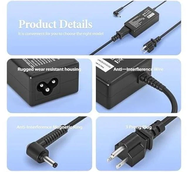 Alt view image 3 of 7 - 65W Charger for Lenovo Flex 5 4 6 / Ideapad 3 1 5/310 320 330 330s 100 100S 110 120S 130 130S S340 S145 Series Lapto with Power Cord