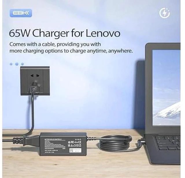 Alt view image 5 of 7 - 65W Charger for Lenovo Flex 5 4 6 / Ideapad 3 1 5/310 320 330 330s 100 100S 110 120S 130 130S S340 S145 Series Lapto with Power Cord