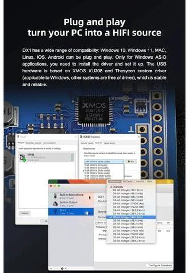 Alt view image 4 of 5 - DX1 Decoder AK4493S XU208 DAC&Headphone Amplifier Support up to DSD256 PCM384 Mini DAC(Black)