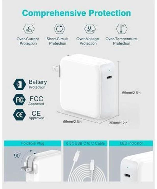 Alt view image 3 of 6 - Charger for MacBook Air MacBook Pro 13 14 15 16 inch 2025 2024 2023 2022 2021 2020 M1 M2 M3 M4 Laptop 70W USB C Power Adapter iPad LED 6.6FT USB-C Cable Charging as Fast as Original Quality