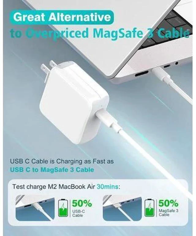 Alt view image 2 of 6 - Charger for MacBook Air MacBook Pro 13 14 15 16 inch 2025 2024 2023 2022 2021 2020 M1 M2 M3 M4 Laptop 70W USB C Power Adapter iPad LED 6.6FT USB-C Cable Charging as Fast as Original Quality