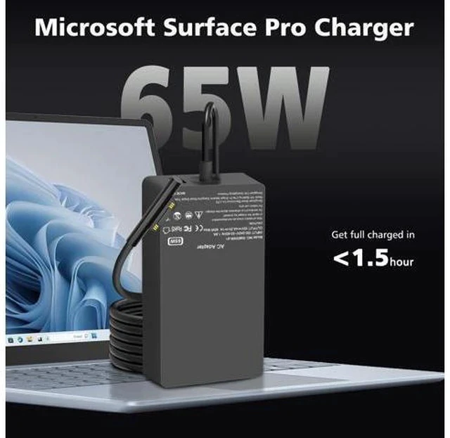 Alt view image 2 of 7 - 65W Surface Pro Laptop Charger Compatible with Surface Pro 10 9 8 X 7+ 7 6 5 4 3 Magnetic Surface Connector Support 65W 44W 36W with USB Port