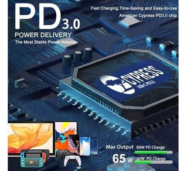 Alt view image 3 of 7 - 65W USB Type C Charger for Nimo N151 N151S N152 N153 N154 15.6 N171 N171S 17.3 FHD Laptop Notebook PC PD3.0 GaN 60W 65w USB-C Power Supply Travel Charger with 6.6ft USB C Cable & Foldable Plug