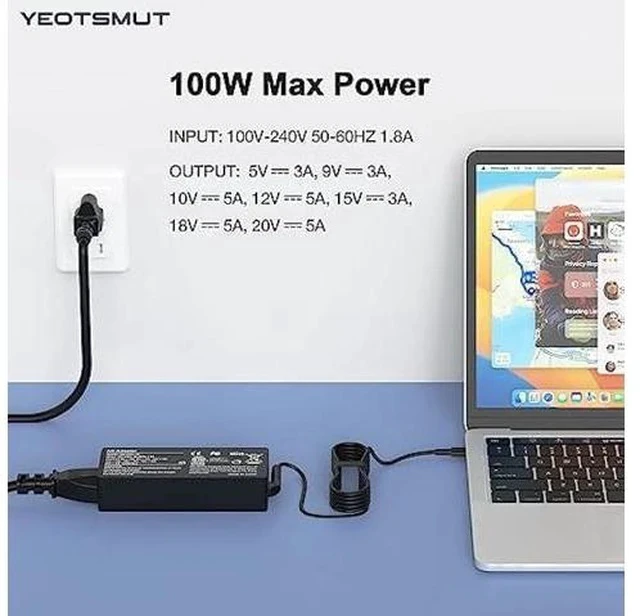 Alt view image 2 of 7 - 100W USB C Fast Charger Power Adapter Compatible with Lenovo Thinkpad,MacBook Pro/Air, iPad Pro,HP,Dell,Asus All USB-C Device