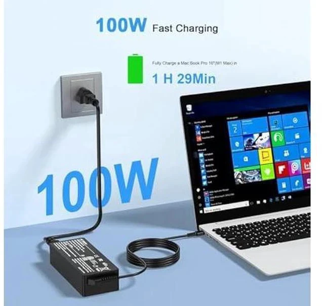 Alt view image 5 of 7 - 100W USB C Fast Charger Power Adapter Compatible with Lenovo Thinkpad,MacBook Pro/Air, iPad Pro,HP,Dell,Asus All USB-C Device