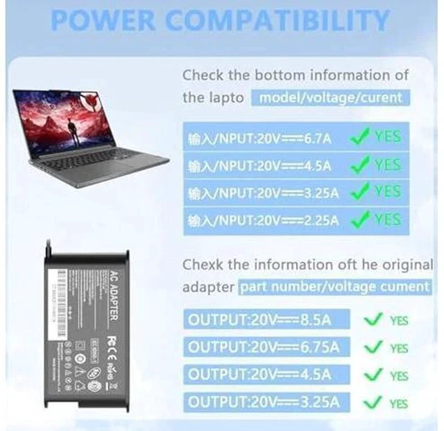 Alt view image 3 of 5 - 170W Laptop Charger Compatible with Lenovo Thinkpad Gen 6 5 4 3 2 1,P50 P51 P52 P53 P70 P71 P73 W541 W540 T15g T15p P16v P15v P15 P15g P16 P17 P1 X1,Legion Slim 5 S7 LOQ Adapter