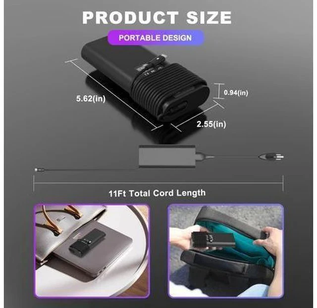 Alt view image 4 of 7 - 130W AC Adapter for Laptop Charger USB C - Computer Charger for XPS 15 17 9500 9520 9570 9575 9730 9530 Precision 5550 5560 5570 3560 3570 3571 2in1 Latitude 9410 9510 Type C Power Cord