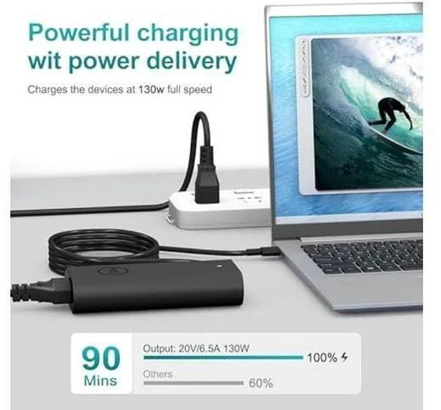 Alt view image 2 of 7 - 130W USB C Laptop Charger Compatible with Dell XPS 15/17,9575Precision 5750 5570 5550 5530 3551 3550 3560 Latitude 5420 5510 7410 7310 7210 9410 9510 AC Cable
