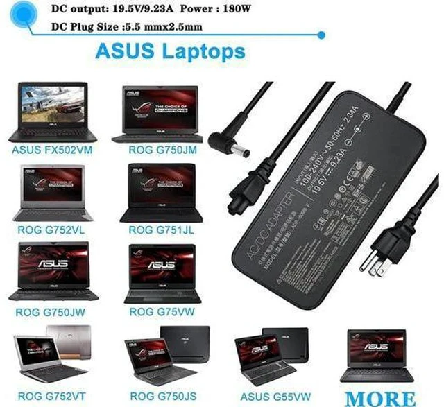 Alt view image 4 of 7 - New Slim 19.5V 9.23A 180W Laptop Charger Fit for Asus ROG G750JM G751JM G750JS G75 G75VW G75VX GL502VT G750JW G750JM G750JX G751JL G751JM G752VL ADP-180MB F FA180PM111 G-Series Gaming Laptop