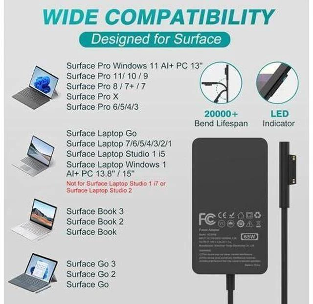 Alt view image 2 of 6 - 65W Surface Pro Laptop Charger for Surface Pro 10 9 8 7+ 7 6 5 4 3 X Windows Surface Laptop 6 5 4 3 2 1 Surface Go Tablet Surface Book 3 2 1 Support 44W 36W LED 10FT