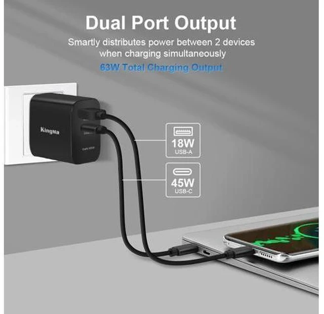 Alt view image 2 of 6 - 65W Surface Pro 7 Charger USB C PD GaN 2-Port Travel Adapter for Surface Pro 3/4/5/6/7/8/X Go/Book/Studio i5