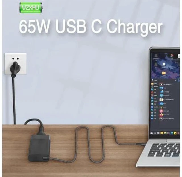 Alt view image 2 of 7 - New Slim 65W USB C Laptop Charger Compatible with HP Spectre x360 Envy Chromebook Elitebook x360 Pavilion Elite x2 Travel Type C Power Cord Ac Adapter