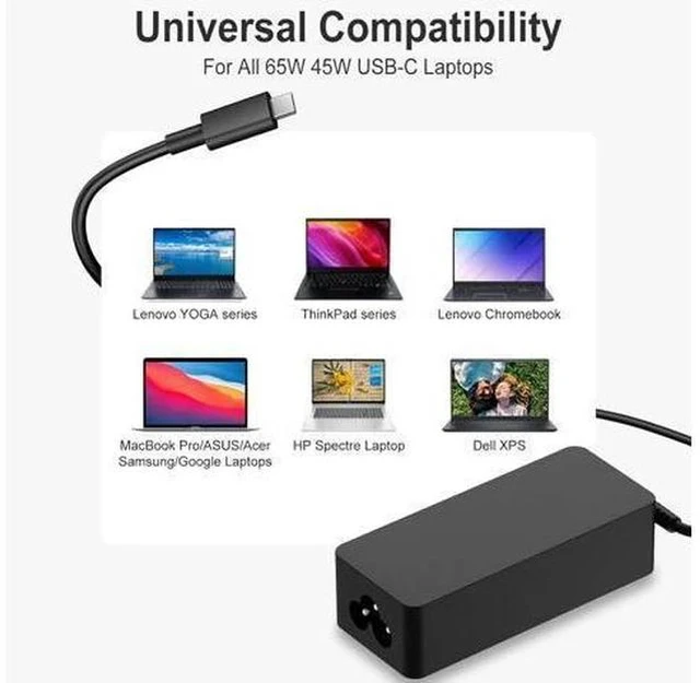 Alt view image 4 of 7 - Charger Compatible with Laptop Computer 65W 45W Thinkpad Yoga Chromebook USB C Fast Power Adapter