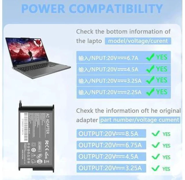 Alt view image 3 of 7 - 170W Laptop Charger Compatible with Lenovo Thinkpad Gen 6 5 4 3 2 1,P50 P51 P52 P53 P70 P71 P73 W541 W540 T15g T15p P16v P15v P15 P15g P16 P17 P1 X1,Legion Slim 5 S7 LOQ Adapter