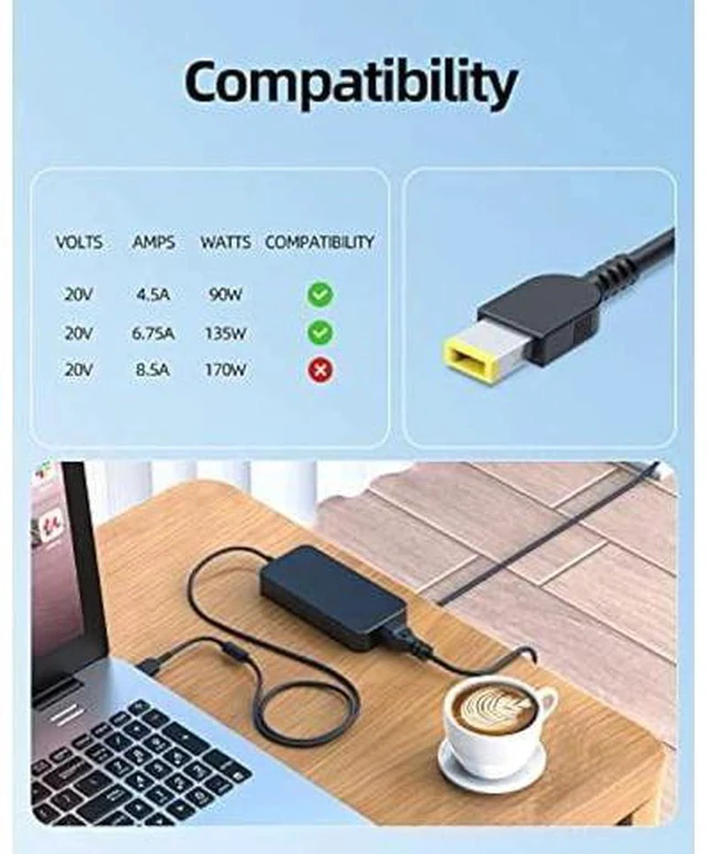 Alt view image 2 of 7 - 135W AC Charger Fit for Lenovo Legion 5 Y520 Y530 Y730 Y740 Y7000 Y7000P 5-15ARH05 Y520-15IKBA Y520-15IKBM Laptop, Slim tip Design