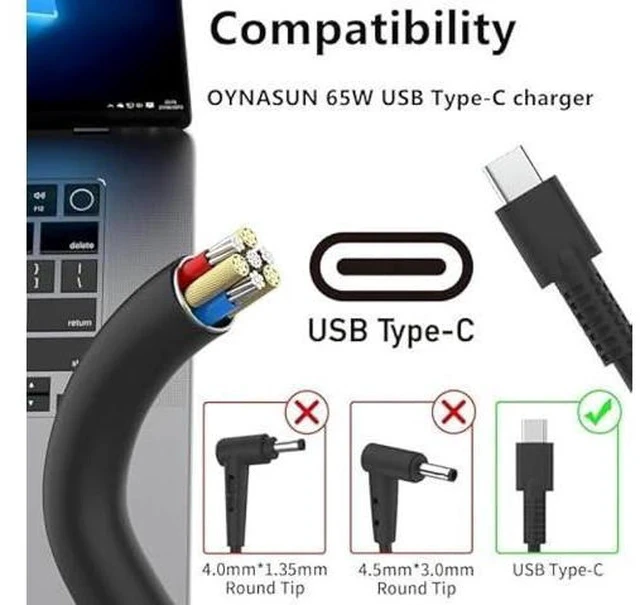 Alt view image 3 of 7 - 65W USB-C Laptop Charger Compatible with Asus Zenbook Series Laptops.