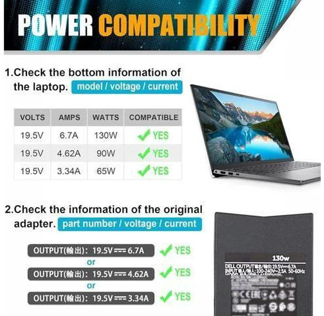 Alt view image 4 of 7 - PA-4E DA130PE1-00 JU012 CM161(Tip 7.4mm) for Inspiron 7559 Charger 130W Laptop Charger 130w AC Adapter Docking Station Power Cord XPS 15(L502x) 17(L702x) Charger