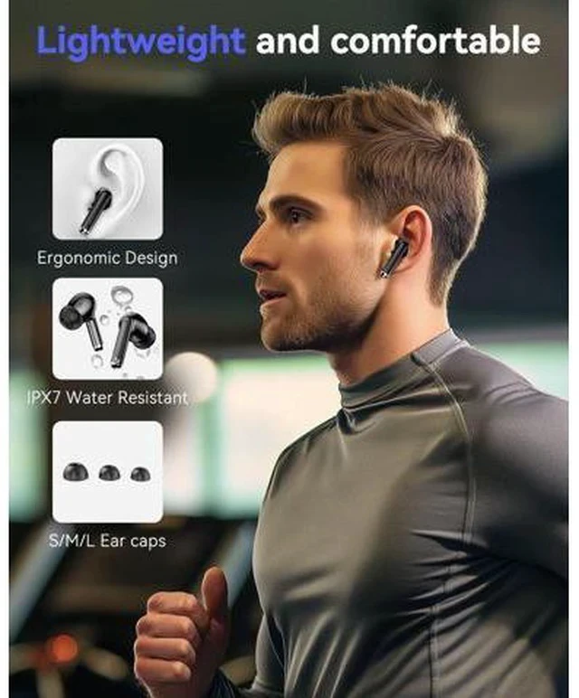 Alt view image 5 of 7 - Bluetooth Headphones True Wireless Earbuds 50H Playback LED Power Display Earphones with Charging Case IPX7 Waterproof in-Ear Ear Buds with Mic for Smart Phone Computer Sports Blac