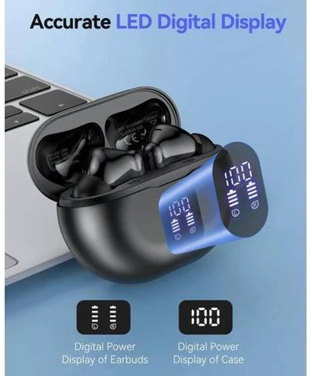 Alt view image 6 of 7 - Bluetooth Headphones True Wireless Earbuds 50H Playback LED Power Display Earphones with Charging Case IPX7 Waterproof in-Ear Ear Buds with Mic for Smart Phone Computer Sports Blac