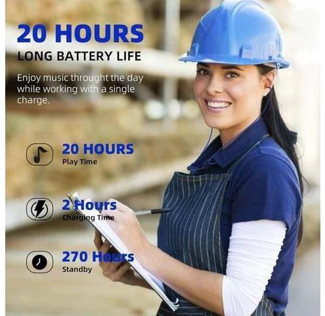 Alt view image 6 of 7 - Ear Plugs Bluetooth Headphones for Work Neckband Wireless Earbuds Noise Reduction in-Ear Earphones with Mic and Controls Waterproof Earbuds with 20 Hours Battery for Industrial Safety